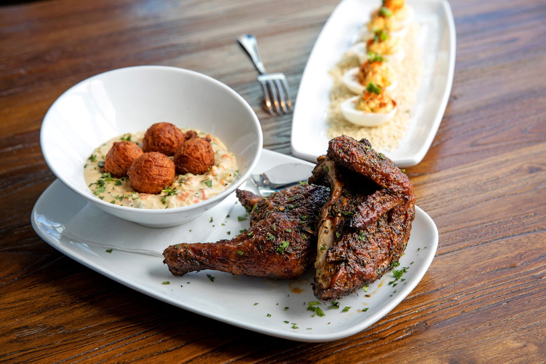 Creole Cabana, 4.22.19, Jerk Chicken and Dumplings, Deviled Eggs, Creole Cabana Business Lunch