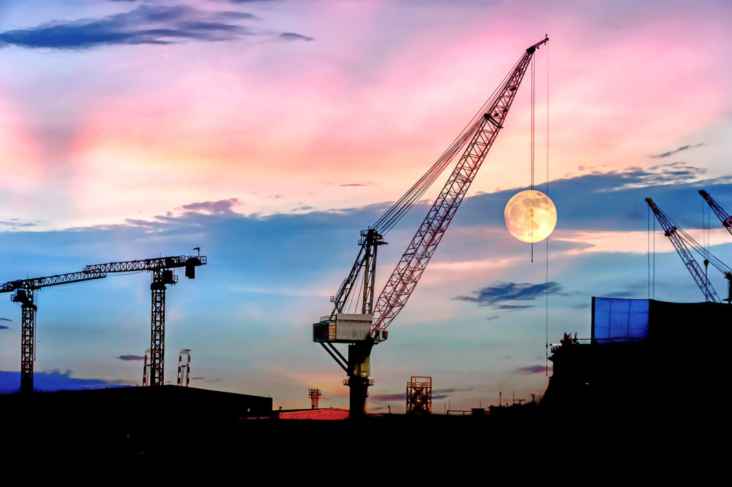 Silhouette engineer construction view of twite light background. industrial construction