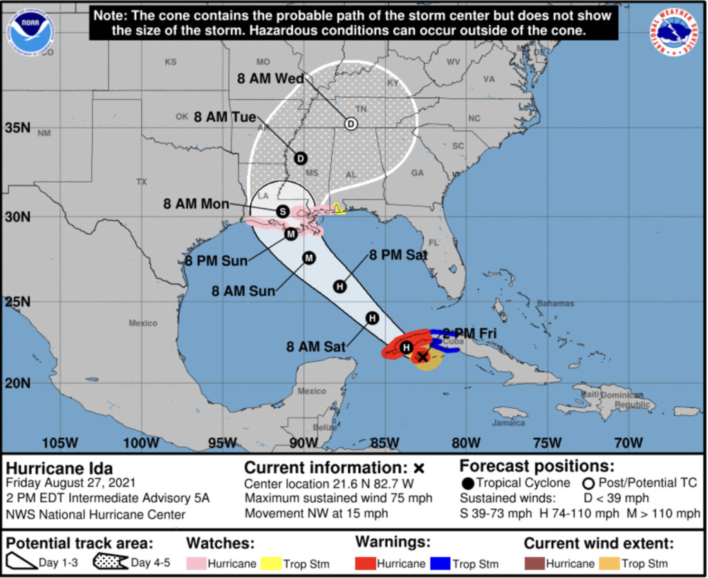 Emergency declarations declared ahead of strengthening Hurricane Ida