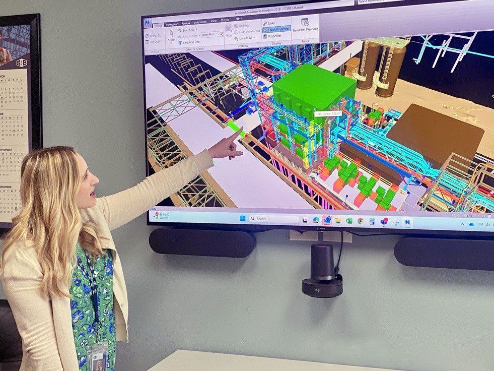 Sophie Dupree, S&B process department manager in Baton Rouge, reviews a project 3D model supporting Louisiana’s energy and industrial projects.