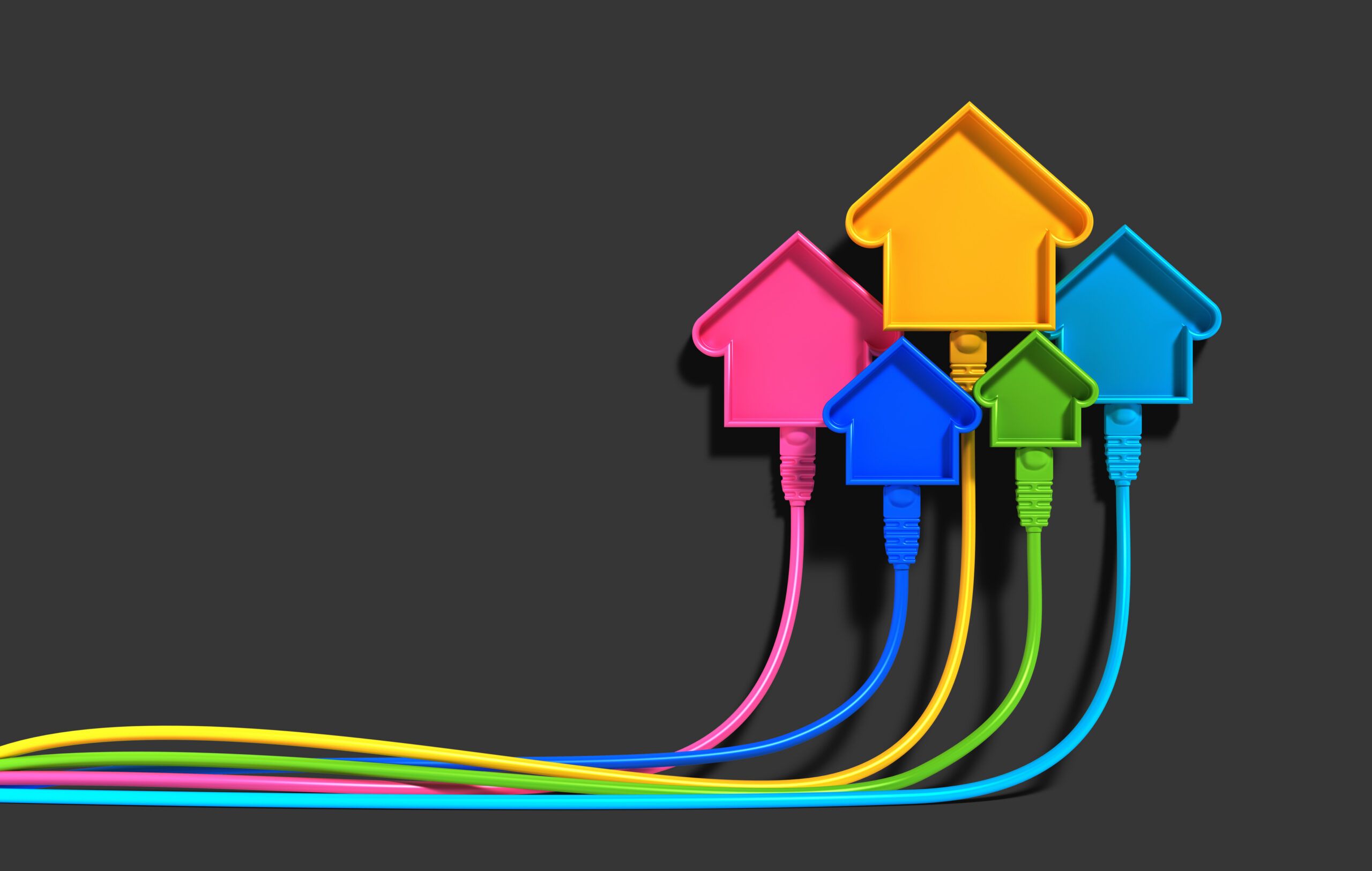 Smart homes connected with colorful ethernet cables
